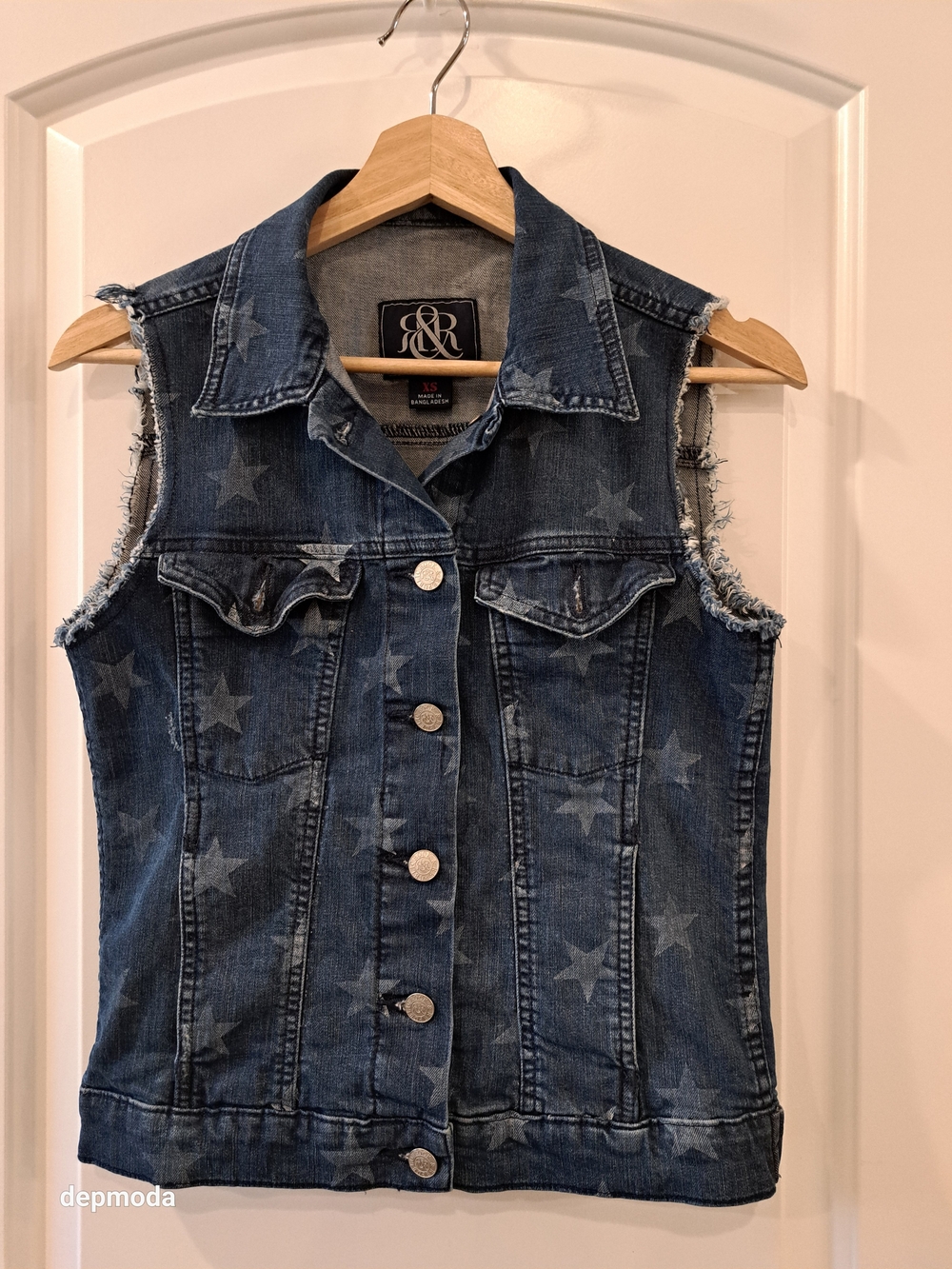 Rock & Republic jean vest Medium Blue Star-Print Denim Pocket Buttons size XS - Picture 6 of 13